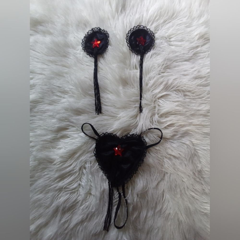 Classified Black and Red Star Pasties Gstring  Set